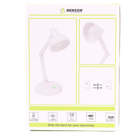 Benson Opvouwbare LED Bureaulamp – 18 SMD LED's – Helder Wit – USB & Batterijvoeding
