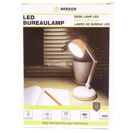 Benson Opvouwbare LED Bureaulamp – 18 SMD LED's – Helder Wit – USB & Batterijvoeding