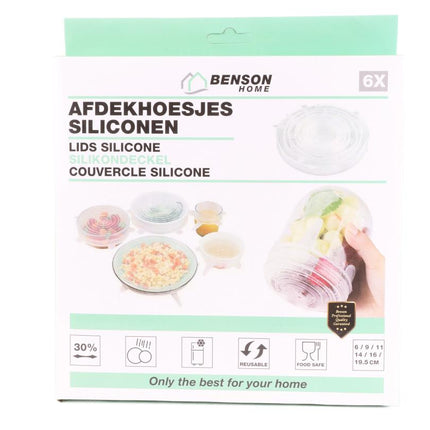 Benson Rekbare Siliconen Afdekhoesjes - 6 Maten - Herbruikbaar - Vaatwasserbestendig - Set van 6 stuks