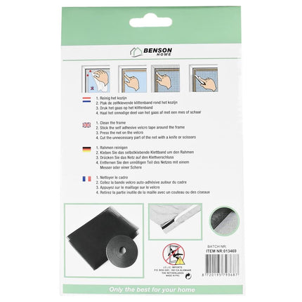 Benson Horrengaas voor Raam - 130 x 150 cm - Zwart - Inclusief Klittenband