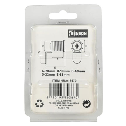 Benson Kantelslot – Lockerslot – 18 x 20 mm – Inclusief 2 Sleutels