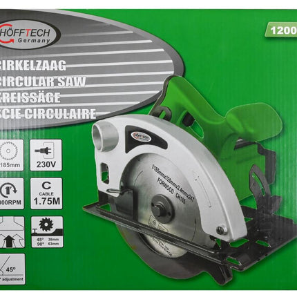 Hofftech Handcirkelzaag - 1200W - Ø185 mm - Inclusief Parallelgeleider