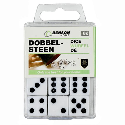 Benson Dobbelstenen Set - 6 Stuks - 1,5 cm - In Bewaardoosje