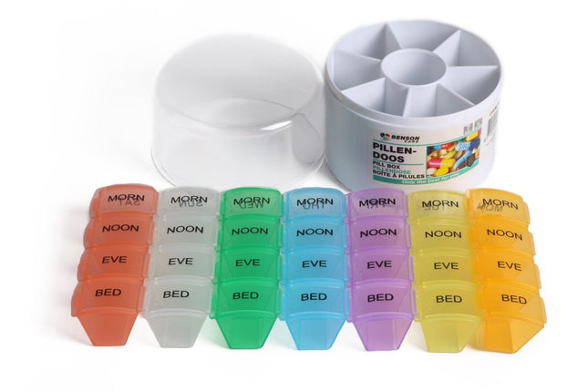 Benson Pillendoos Toren – 7 Dagen – 4 Vakken per Dag – Multicolor – Ø 85 mm
