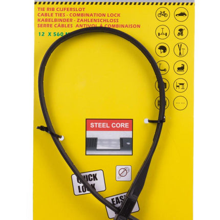 Stahlex Rocksolid Kabel Cijferslot - 56 cm - Tie-Wrap Design - Zwart