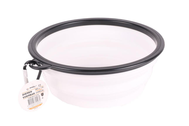Benson Opvouwbare Voer- en Drinkbak - 19 cm - Wit/Zwart - Siliconen