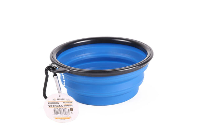 Benson Opvouwbare Voer- en Drinkbak - 13 cm - Blauw - Siliconen