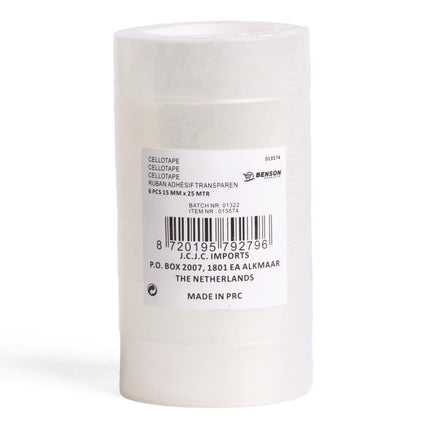 Benson Transparante Plakband - 6 Rollen - 15 mm x 25 m - Cellotape
