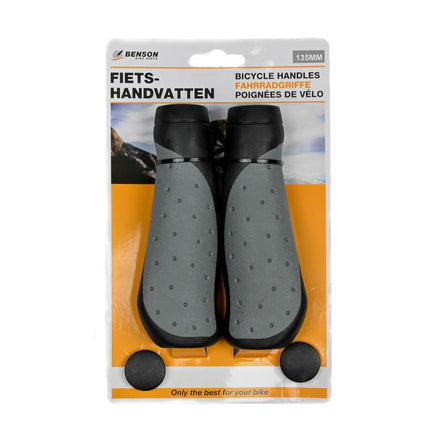 Benson Ergonomische Fietshandvatten - 135 mm - Zwart/Grijs - Inclusief Stuurdoppen