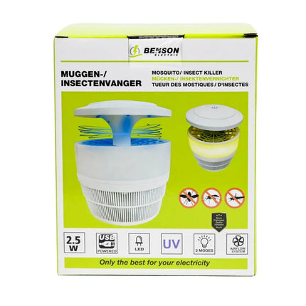 Benson Muggen- en Insectenvanger - UV LED - 2,5 Watt - 50 m² - USB & Verlichting