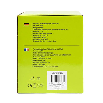 Benson Muggen- en Insectenvanger - UV-Lamp - 2.5W - 50 m² - 3 Standen