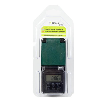 Benson Digitale Tijdklok - Voor Buiten - Spatwaterdicht - Zwart - 230 Volt