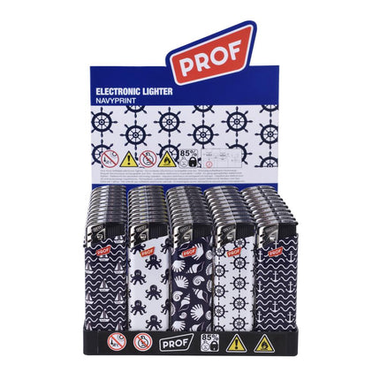 Prof Aansteker Navyprint - Marineblauw Design - Stijlvolle Gasaansteker