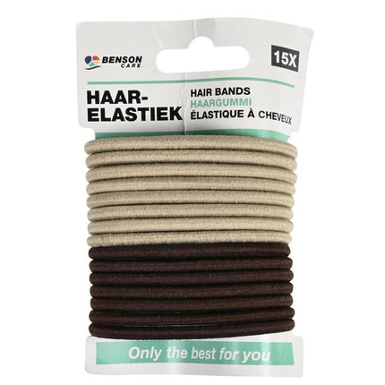 Benson Haarelastiekjes Set – 15 Stuks – Zonder Metaal – Beige & Bruin