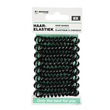 Benson Telefoonkabel Haarelastiekjes – 8 Stuks – Zwart – Spiraal Design