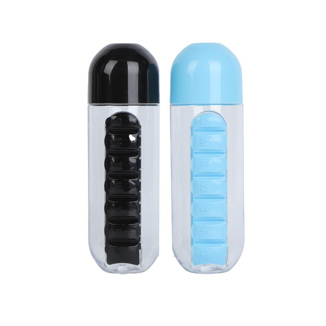 Benson Drinkfles met Pillendoos – 600 ml – 7 Dagen – Handige 2-in-1 Set