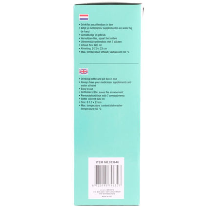 Benson Drinkfles met Pillendoos – 600 ml – 7 Dagen – Handige 2-in-1 Set