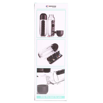 Benson Drinkfles met Pillendoos – 600 ml – 7 Dagen – Handige 2-in-1 Set