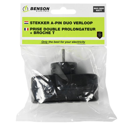 Benson Verloopstekker Duo – Penaarde (Type E) – Verticaal – Zwart