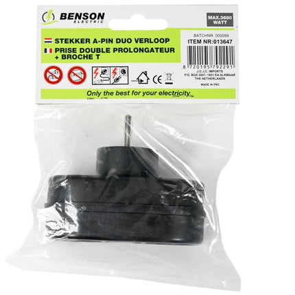 Benson Verloopstekker Duo – Penaarde (Type E) – Verticaal – Zwart