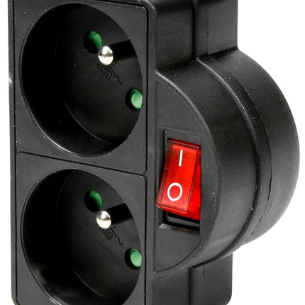 Benson Stopcontact Duo Type E - 2-voudig - Schakelaar - Zwart - Penaarde