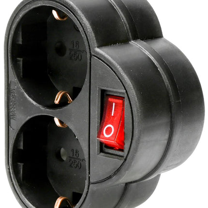 Benson Stopcontact Duo - 2-voudig - Randaarde - Schakelaar - Zwart