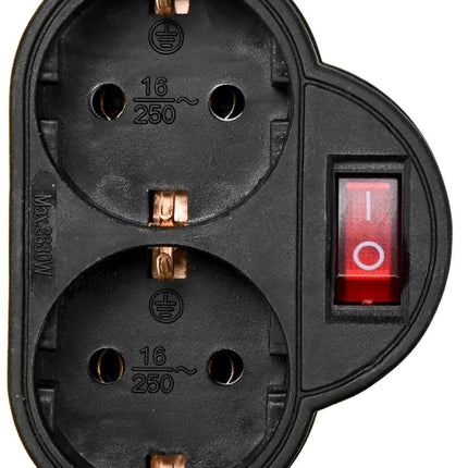 Benson Stopcontact Duo - 2-voudig - Randaarde - Schakelaar - Zwart