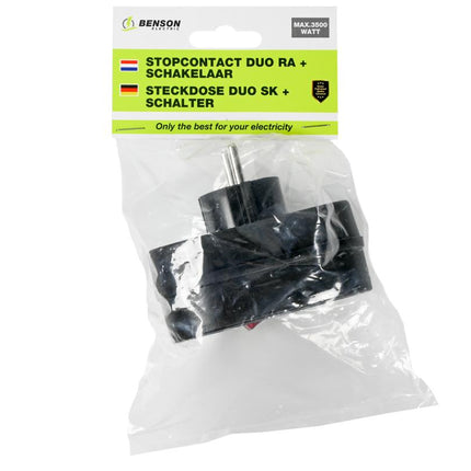 Benson Stopcontact Duo - 2-voudig - Randaarde - Schakelaar - Zwart
