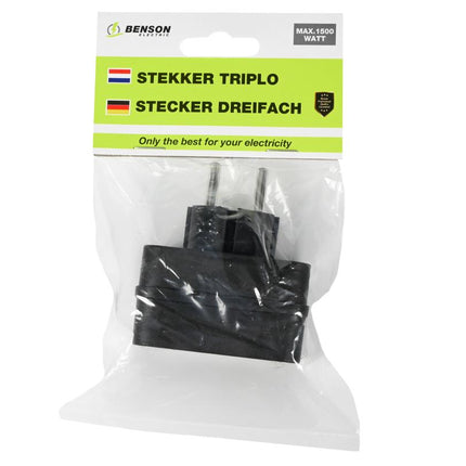 Benson Stekker Triplo – 3-voudige Verdeelstekker – Zwart – 1500 Watt