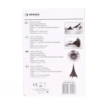 Benson Solar Grondspot – Modern Design – 8 LED's – Ø 12 cm – Zilver