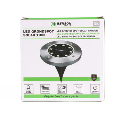 Benson Solar Grondspots – Set van 3 – RVS – Ø12 cm – IP44