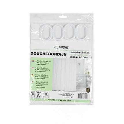 Benson Douchegordijn - 180 x 200 cm - Wit - Waterafstotend Polyester