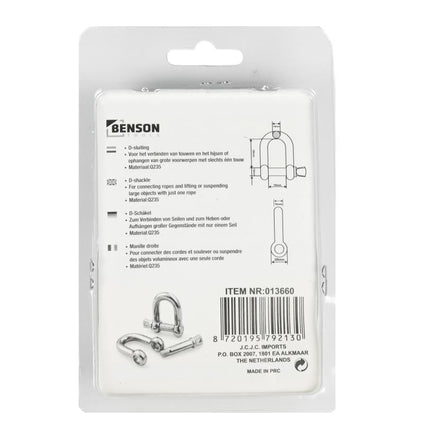 Benson D-Sluiting Ø 10 mm – Set van 2 – 320 kg Werklast