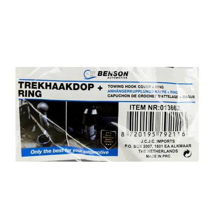 Benson Trekhaakdop met Ring – PVC – Zwart – Ø 55 mm – Krasbescherming