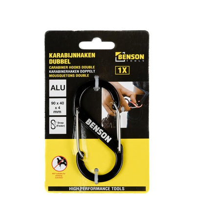 Benson Dubbele Karabijnhaak – 90 x 40 mm – S-Model – Zwart
