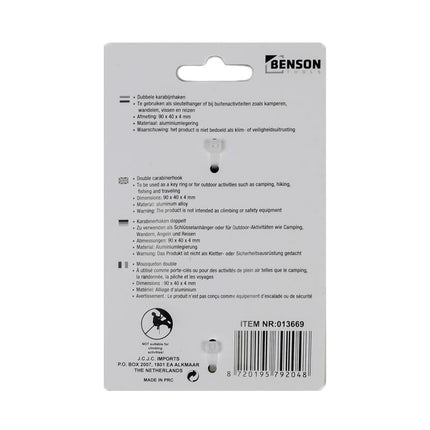 Benson Dubbele Karabijnhaak – 90 x 40 mm – S-Model – Zwart