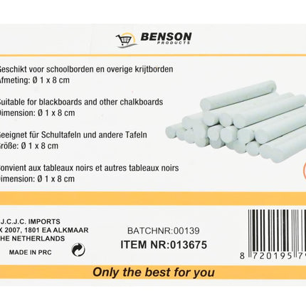 Benson Schoolbordkrijt Wit - 24 Stuks - Stofvrij Krijt