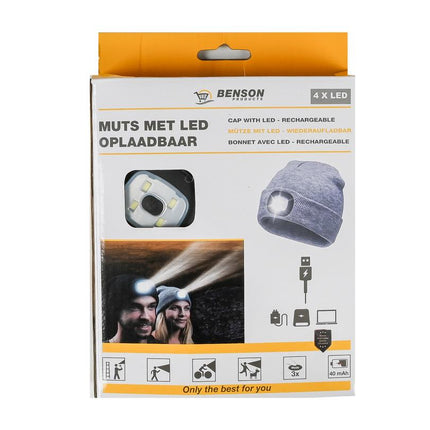 Benson LED Muts – USB Oplaadbaar – 4 Sterke SMD-LEDs – 3 Lichtstanden