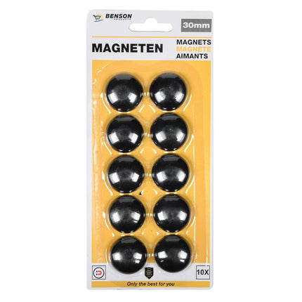 Benson Magneten Zwart - 10 Stuks - Ø 30 mm - 0.6 kg Draagkracht