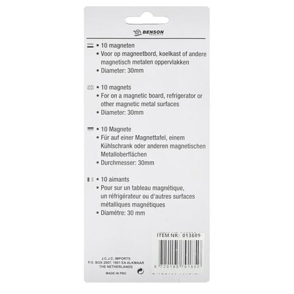 Benson Magneten Zwart - 10 Stuks - Ø 30 mm - 0.6 kg Draagkracht