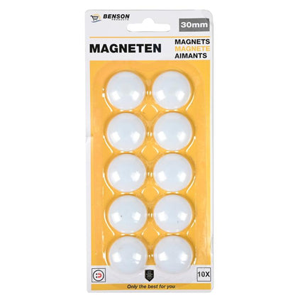 Benson Magneten Wit - 10 Stuks - Ø 30 mm - Voor Magneetborden
