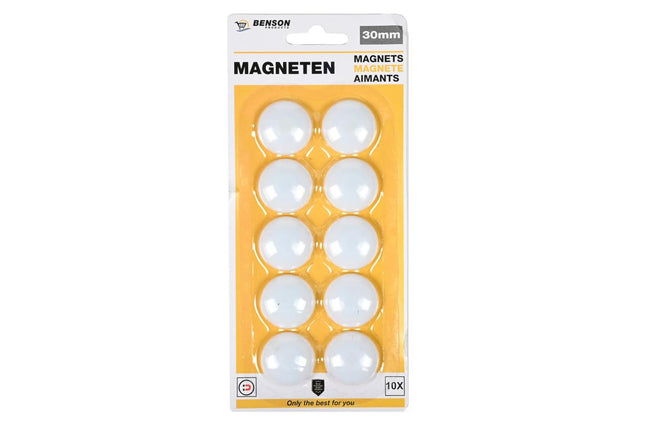 Benson Magneten Wit - 10 Stuks - Ø 30 mm - Voor Magneetborden