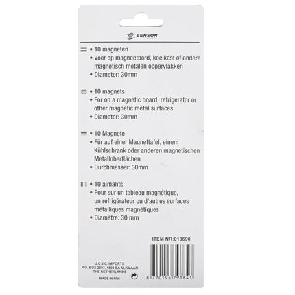 Benson Magneten Wit - 10 Stuks - Ø 30 mm - Voor Magneetborden