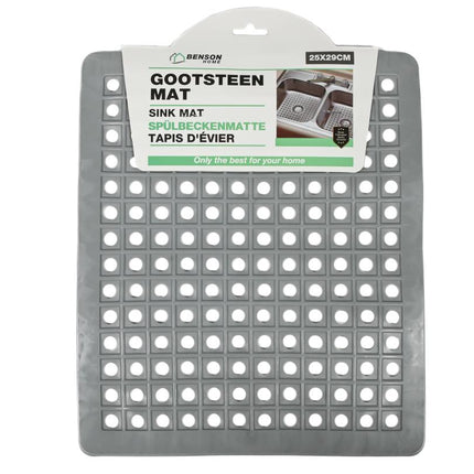 Benson Vierkante Gootsteenmat - 25 x 29 cm - PVC - Beschermend - Grijs