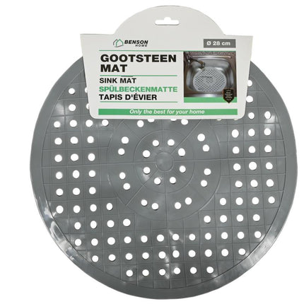 Benson Ronde Gootsteenmat - Ø 28 cm - PVC - Beschermend - Grijs