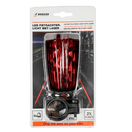 Benson Fietsachterlicht - 5 LED's - Laserstralen - Veiligheidszone - Spatwaterdicht