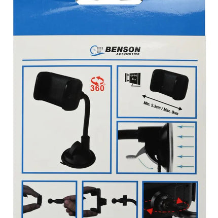 Benson Universele Telefoonhouder – Krachtige Zuignap – Flexibele Arm – Zwart