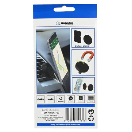 Benson Magnetische Telefoonhouder – Universeel – Inclusief Metalen Plakplaten – Zwart