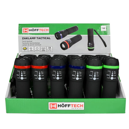 Hofftech Tactical LED Zaklamp – 1W – 2000x Zoomfunctie – 50 Lumen – Compact & Robuust