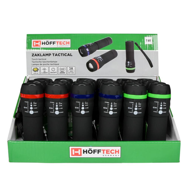 Hofftech Tactical LED Zaklamp – 1W – 2000x Zoomfunctie – 50 Lumen – Compact & Robuust